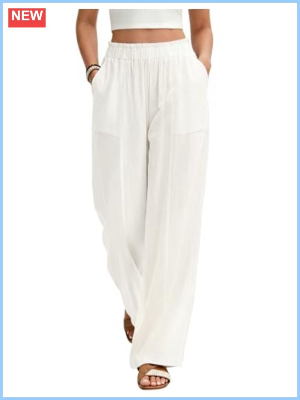 Linen Wide Leg Palazzo Pants High Waisted Casual Flowy Trousers Summer Beach